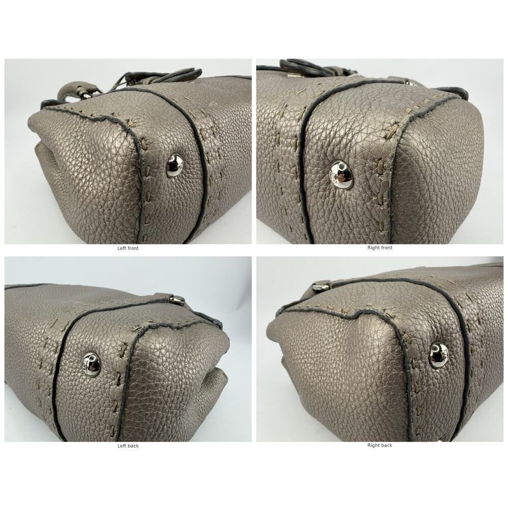 Fendi Selleria Mini Linda Metallic Pewter Pebbled Leather Satchel Sterling Tag - Picture 7 of 14